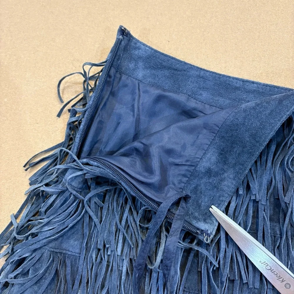 Michael Kors Leather Fringe Boho Mini Skirt Blue Size 2